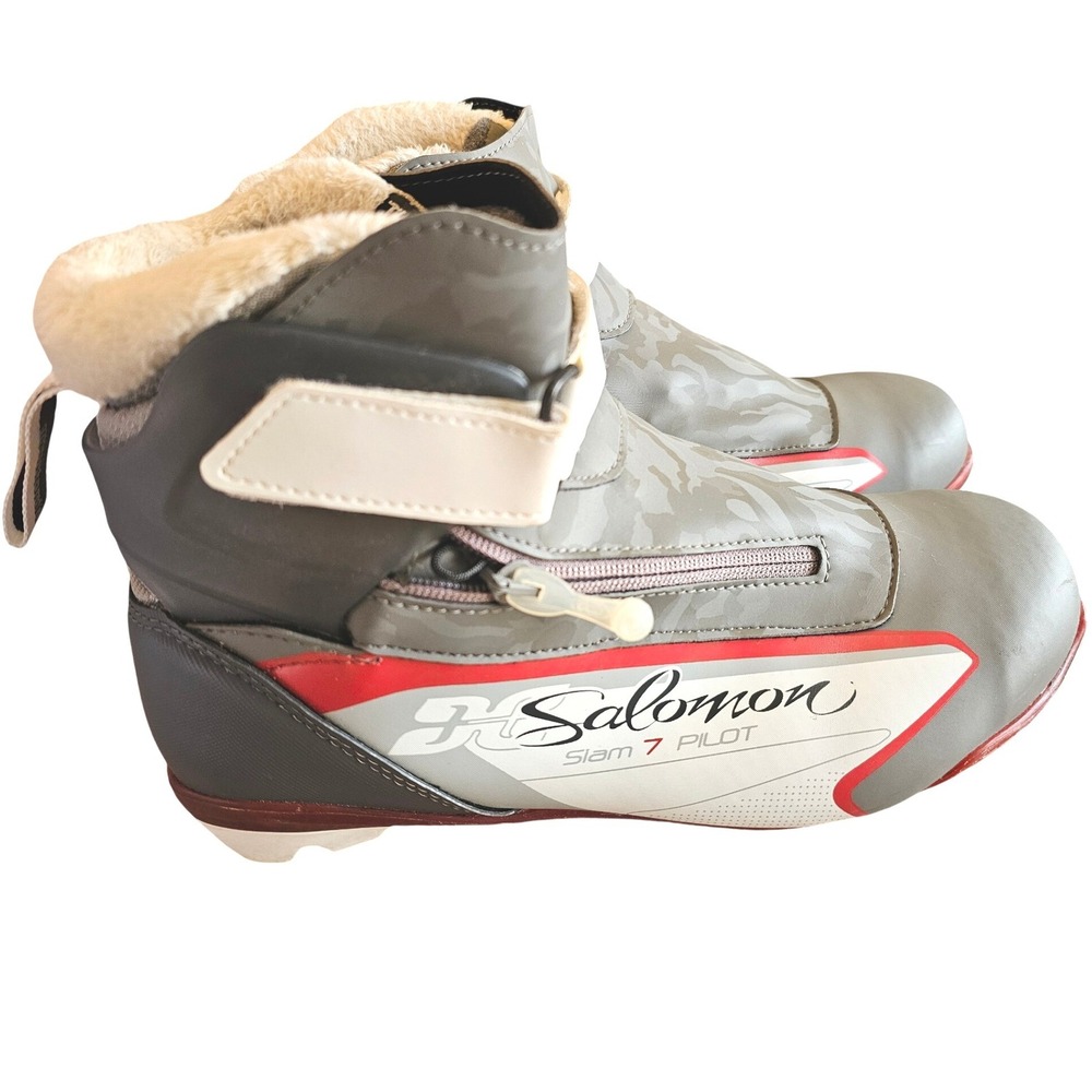 Salomon Siam 7 Pilot Women's Cross Country Ski Boot Grey Red SNS Size 8 US 40 EU